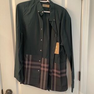 Burberry Men's Dark Green Plaid Shirt Jacket